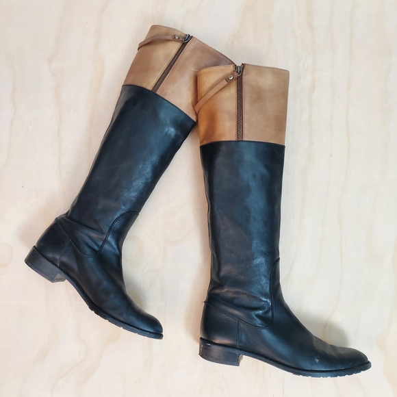 Stuart Weitzman 2-Tone Leather Riding Boots, Sz 8 - Picture 3 of 10